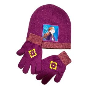 Disney Frozen Purple Kids Hat and Gloves Set